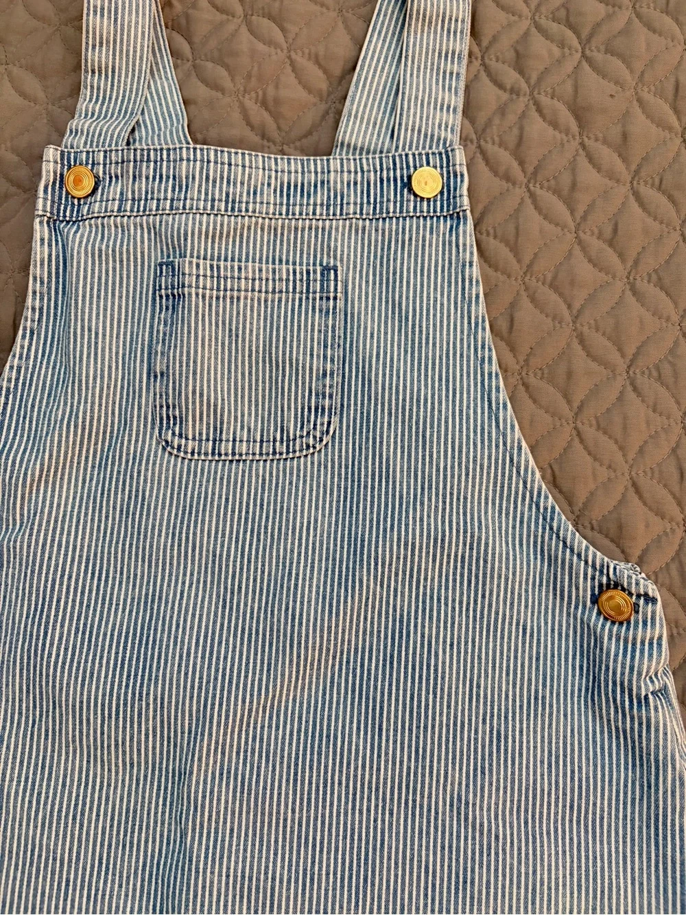 Max Studio Blue-Striped Denim Overall Dress with Front Pocket | Girl’s Size 8